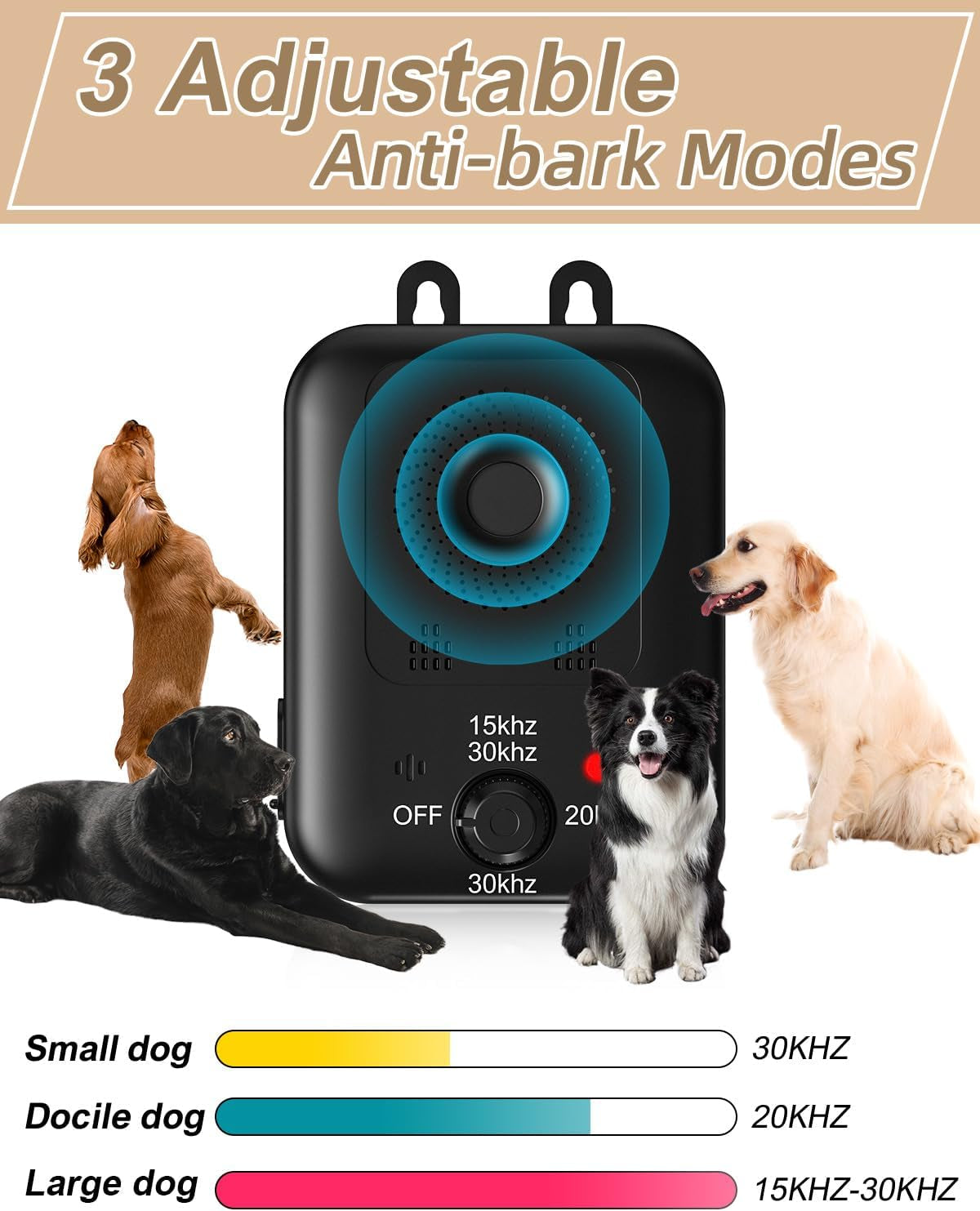 Rechargeable Ultrasonic Anti-Barking Device: 3 Modes, Effective Indoor & Outdoor Bark Control