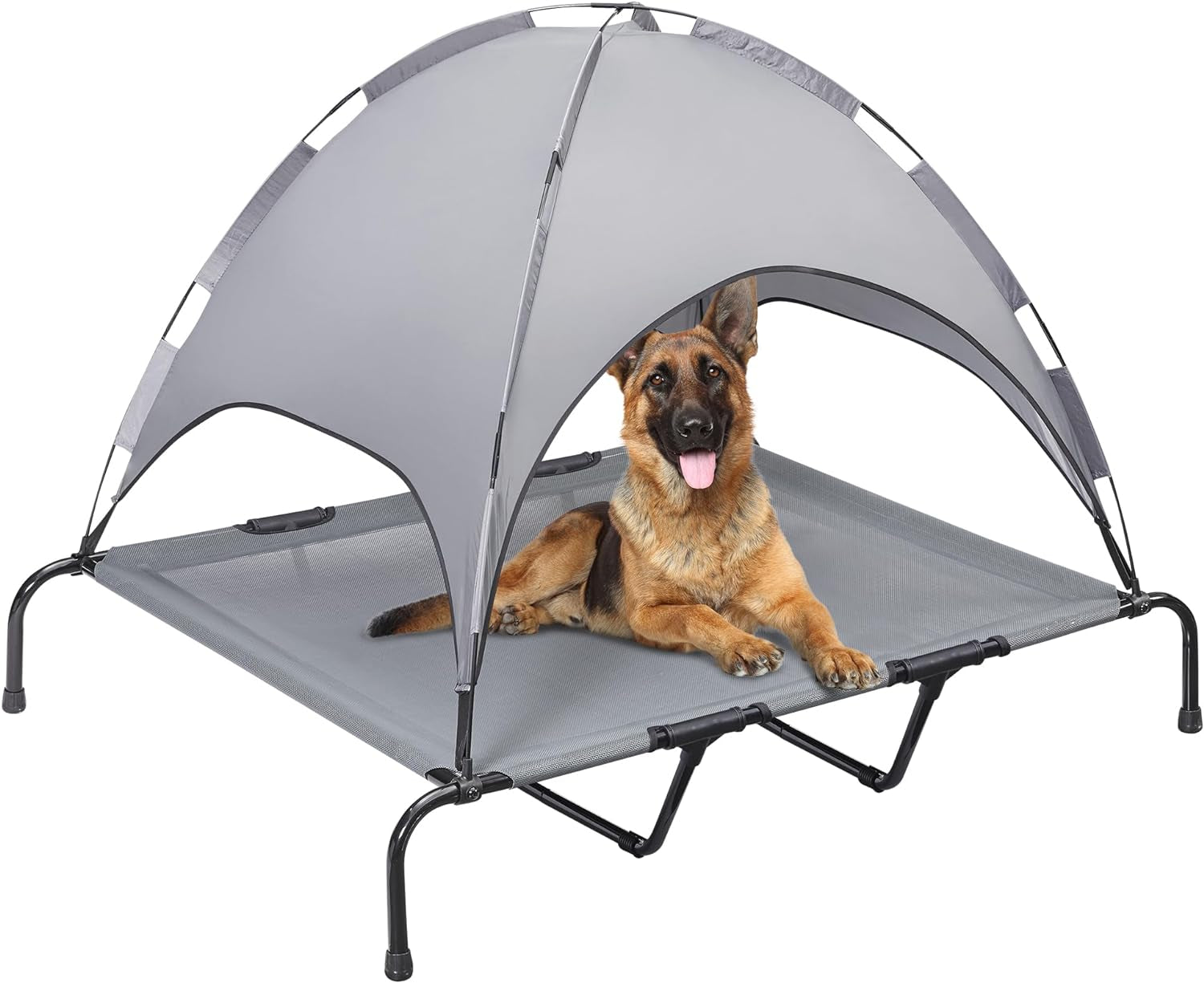 XL Outdoor Elevated Dog Bed with Canopy: Cooling, Portable, Dark Gray, Includes Carrying Bag