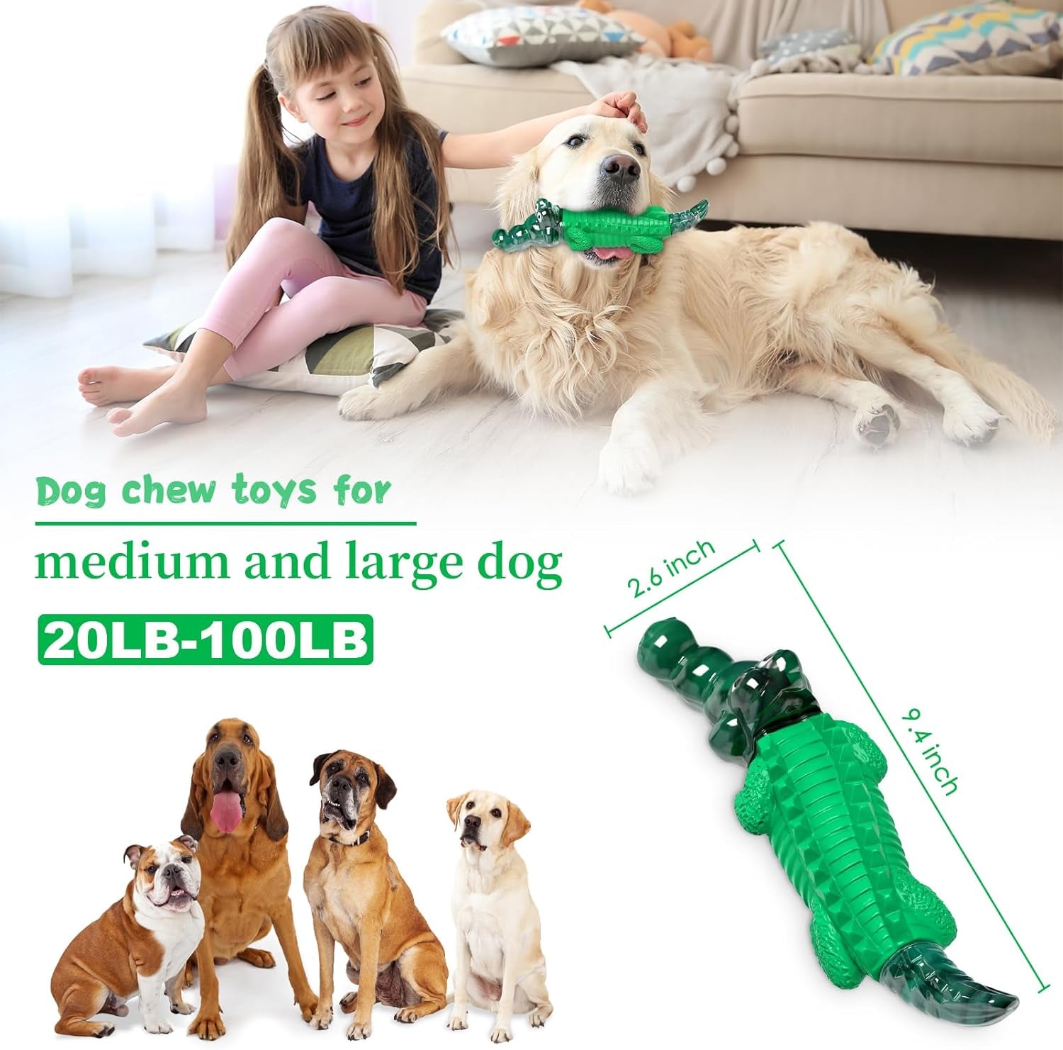 Indestructible Dog Chew Toys: Tough, Durable for All Sizes, Squeaky, for Aggressive Chewers