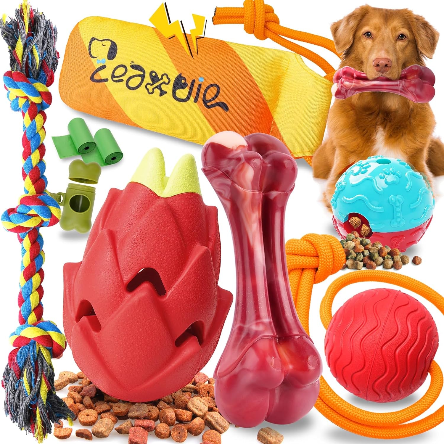 Zeaxuie 9-Pack Dog Chew Toys for Aggressive Chewers - Durable Rope, Squeaky Toys & Indestructible Bone for Large Breeds