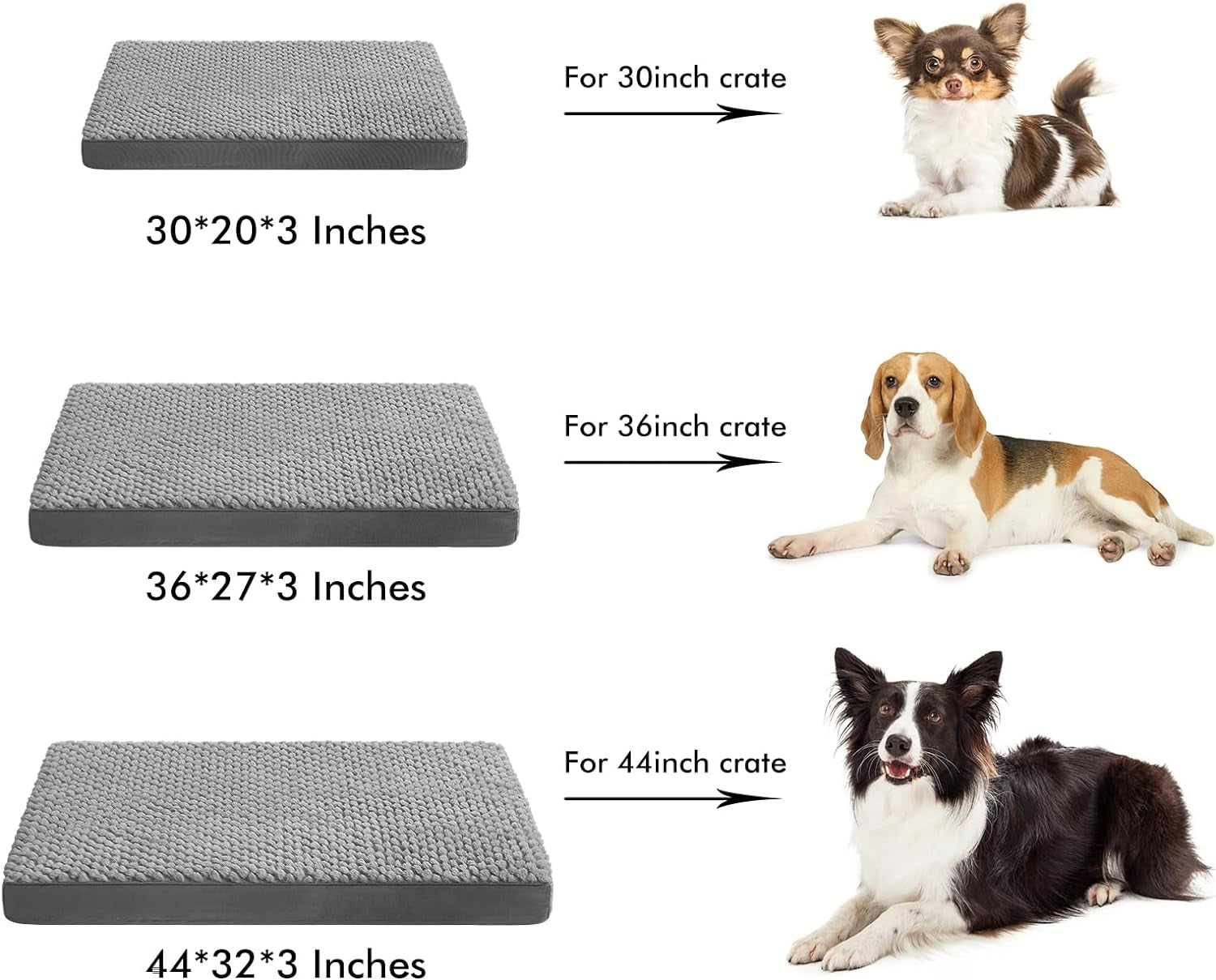 XL Waterproof Orthopedic Crate Bed for Dogs, 44x32x3", Egg Foam, Washable Cover - Thick Mat