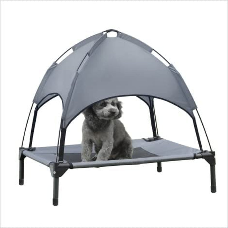 Small Elevated Dog Bed with Canopy - Upgraded 30in Outdoor Raised Dog Cot Bed with Removable Shade Tent