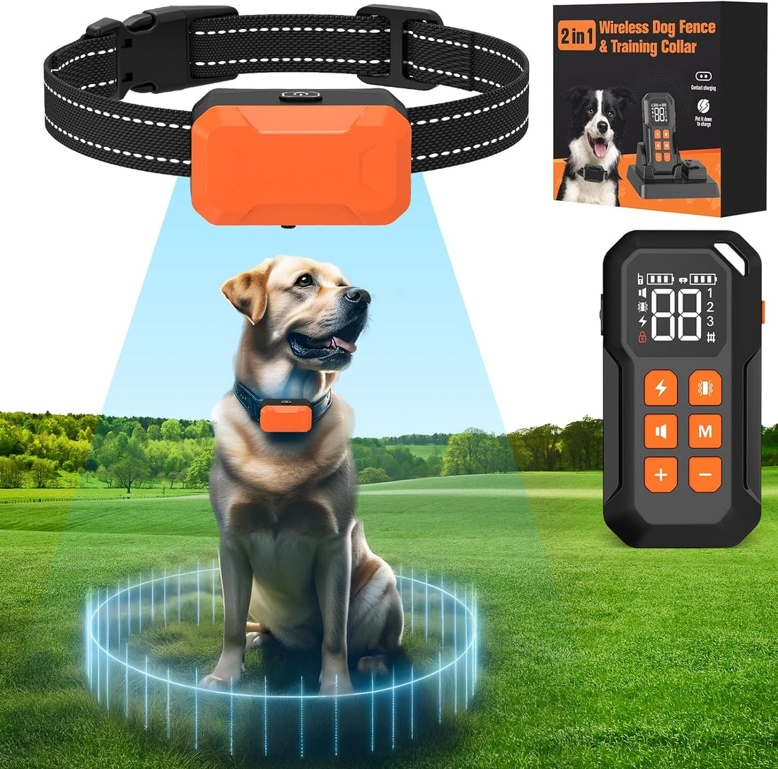 Wireless Electric Dog Fence – Circular Boundary System with Training Shock Collar, No Wire Needed, Remote Controlled Dog Fence