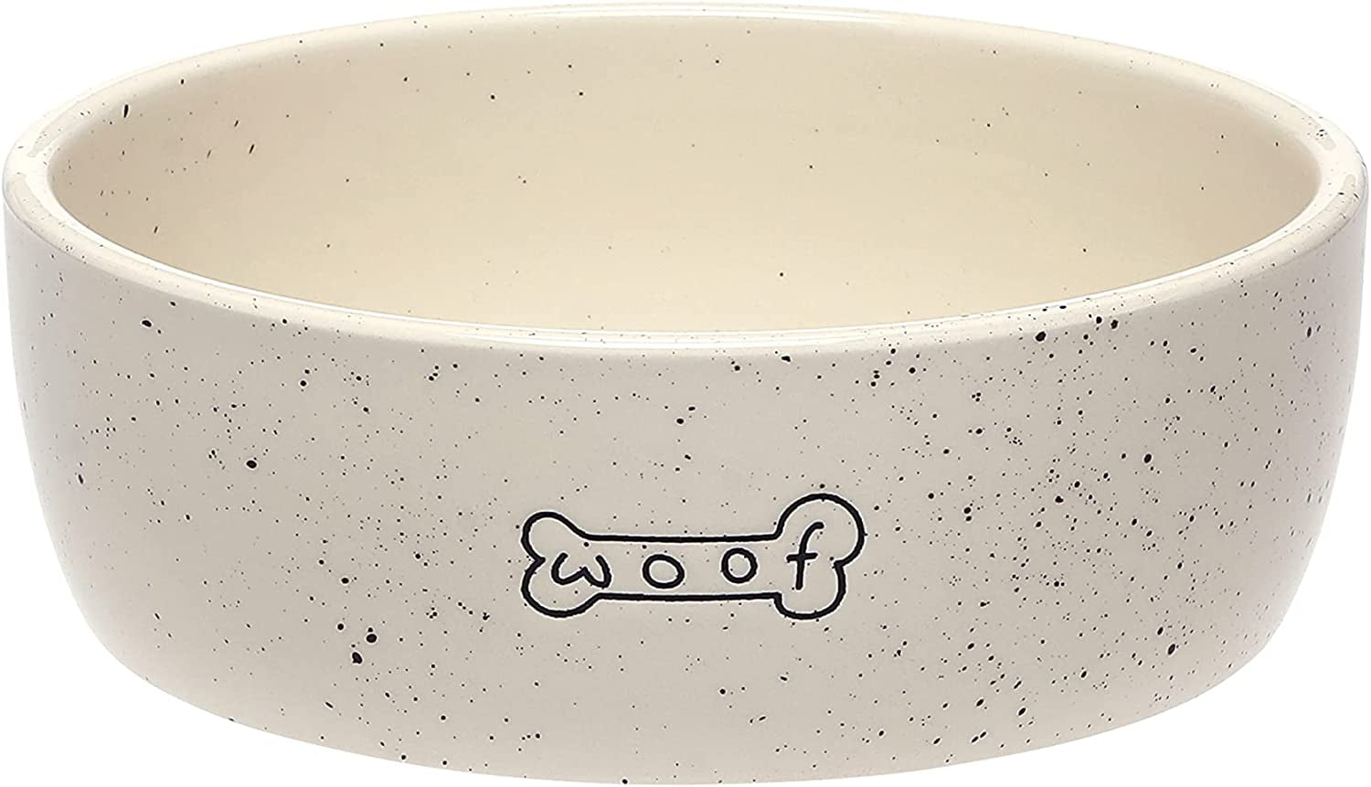 Pearhead Woof Ceramic Pet Bowl, White, Microwave/Dishwasher Safe, 24 Oz