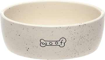 Pearhead Woof Ceramic Pet Bowl, White, Microwave/Dishwasher Safe, 24 Oz