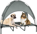 Elevated Outdoor Dog Bed with Canopy, 48-Inch, Waterproof, Portable - Dark Gray