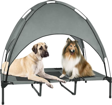 Elevated Outdoor Dog Bed with Canopy, 48-Inch, Waterproof, Portable - Dark Gray