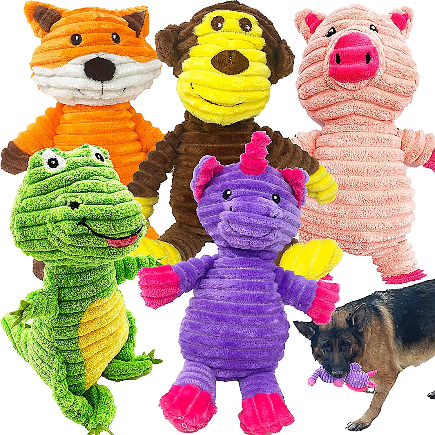 Jalousie 5-Pack Medium to Large Dog Squeaky Toy Assortment: Cute Plush Value Bundle