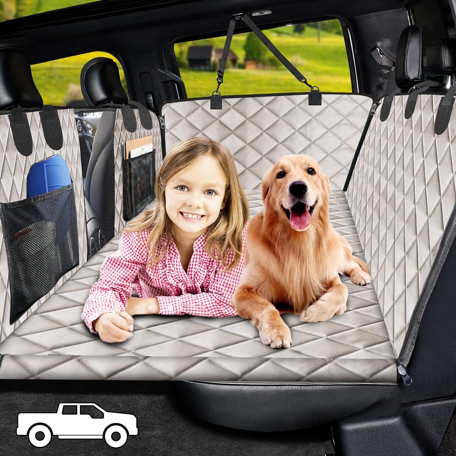 URPOWER Dog Car Seat Extender with Seat Cover: Waterproof Hammock, Mesh Window, Storage Pocket