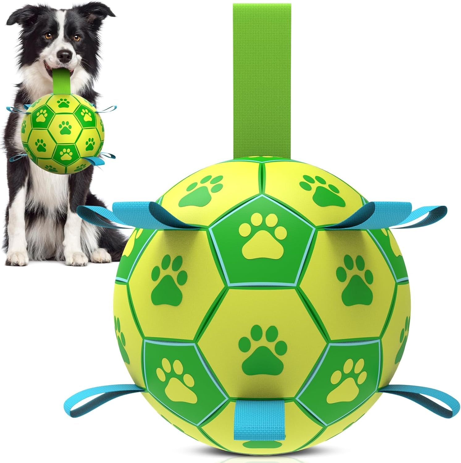 Dog Soccer Ball with Tug Straps, Interactive, Water Toy for Small & Medium Dogs - 6"