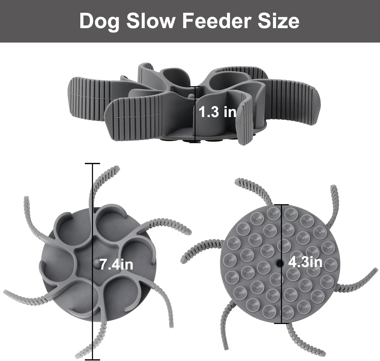 Dog Slow Feeder Insert: Spiral Silicone for Bowls, Enhances Eating Pace, Grey