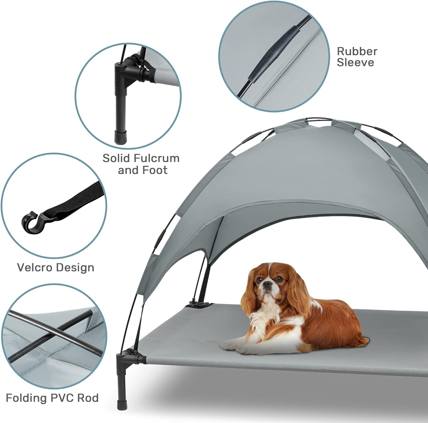 Heeyoo Outdoor Elevated Dog Bed with Canopy: Cooling, Portable Pet Cot for All Dog Sizes