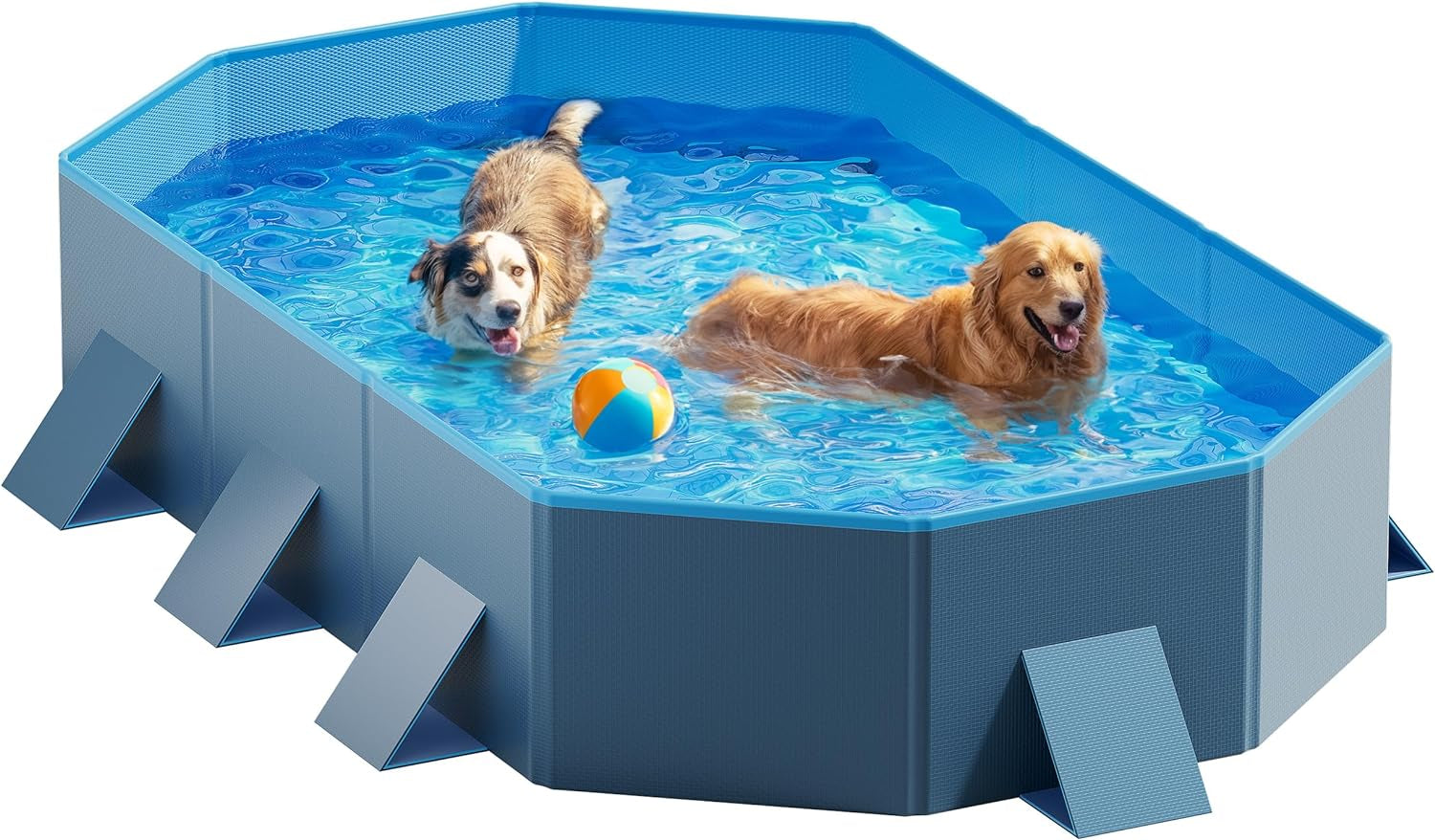 Peteast Foldable Dog Pool, Scratch Resistant, Octagonal, 71"L x 39"W x 12"D, Extra Large, Portable