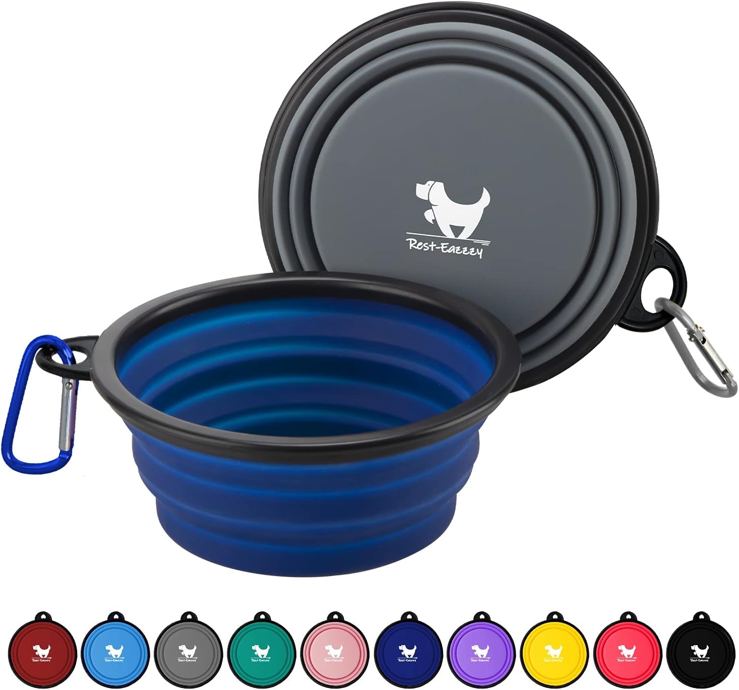 2-Pack Collapsible Dog Bowls with Carabiners: Portable, BPA-Free for Travel & Outdoor Activities