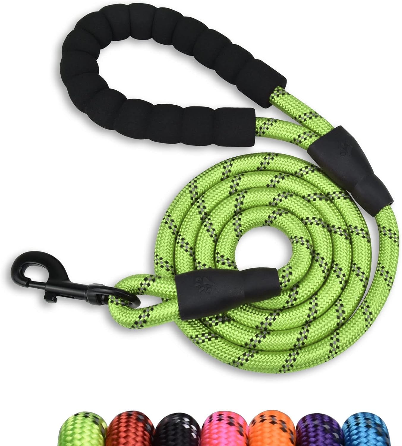 5 to 6FT Strong Dog Leash with Reflective Rope & Soft Padded Handle - Tangle-Free Metal Buckle, Perfect for Night Walking All Dog Sizes