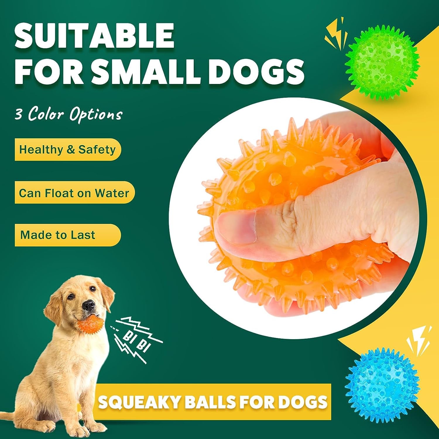 2-in-1 Interactive Dog Balls – 2.5” Squeaky Chew & Teething Toys, Dental Training for Small Dogs, 5-Pack