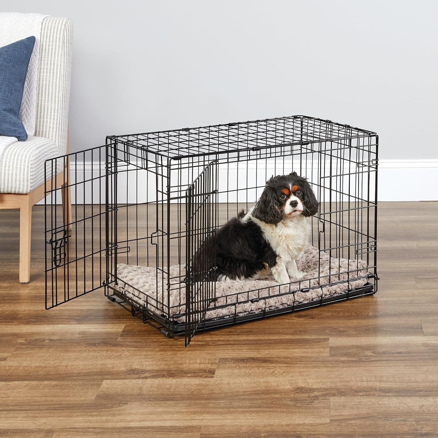 Double Door Enhanced Dog Crate – Metal Dog Kennel with Leak-Proof Pan, Floor Protecting Feet, Various Sizes