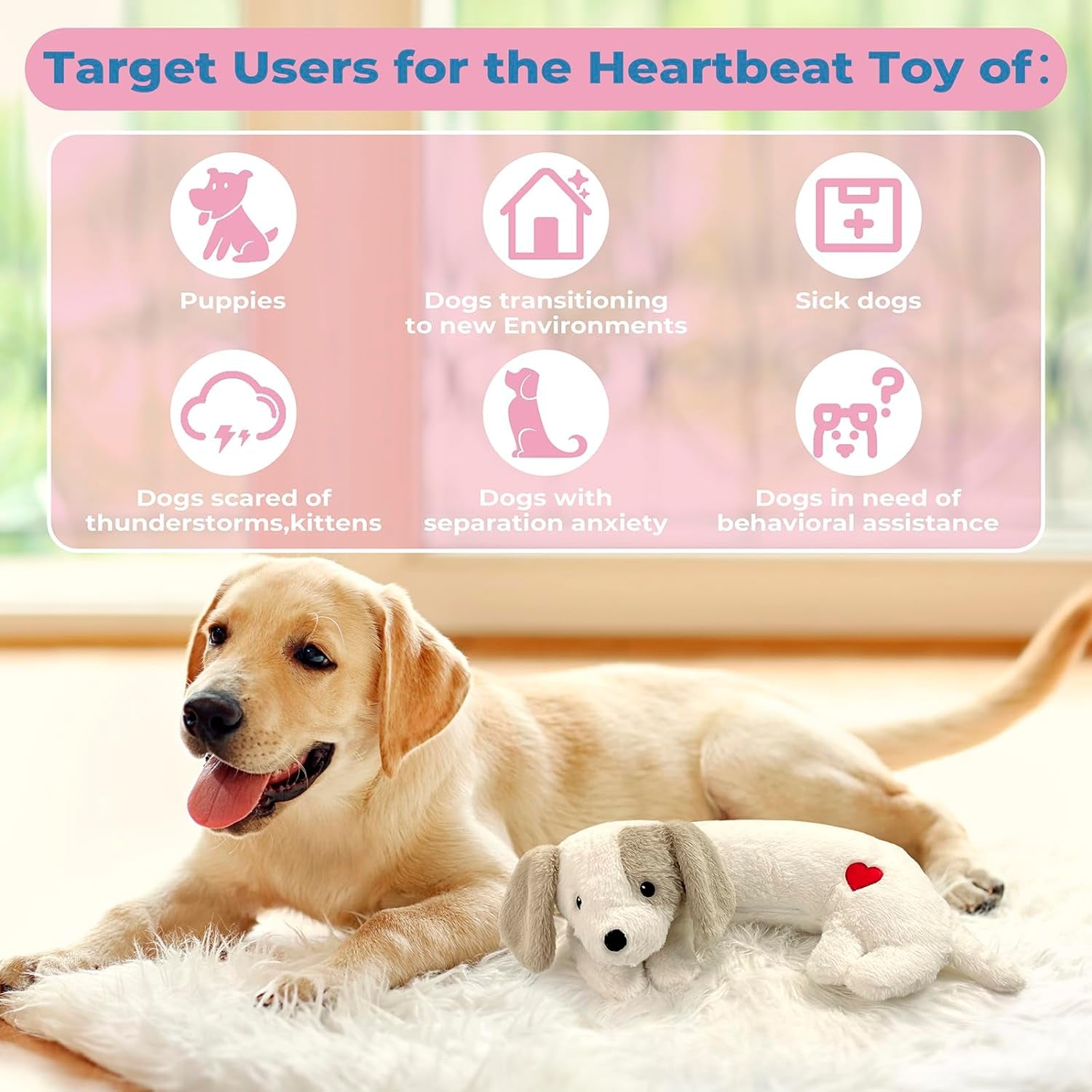 Heartbeat Puppy Toy - Calming Aid for Anxiety Relief & Behavioral Training - Plush White Stuffed Animal for Crate & Kennel Training