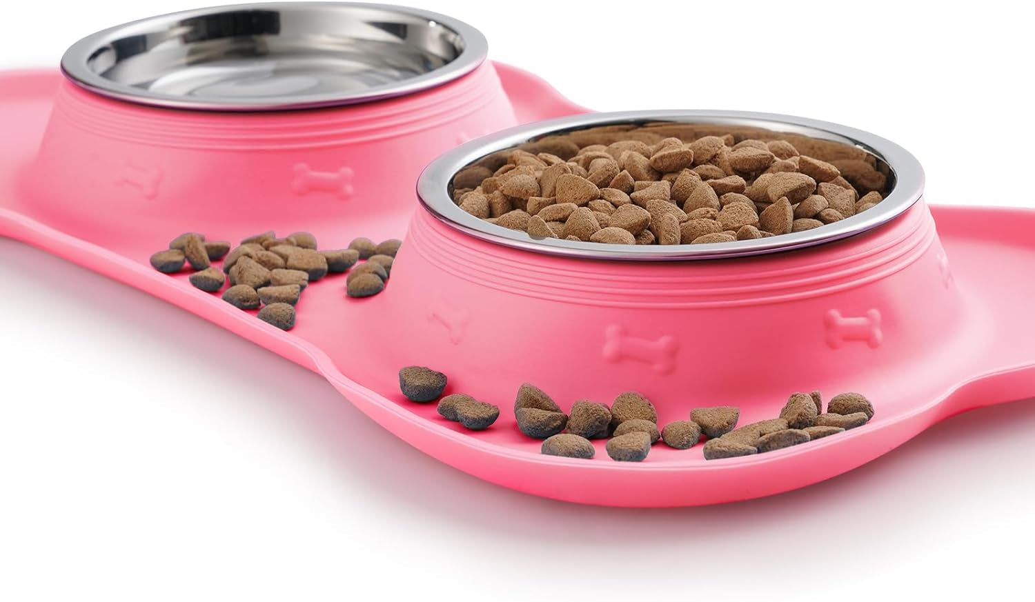 Hubulk 2 Stainless Steel Dog Bowls with Non-Skid Silicone Mat - Small, Pink, Includes Food Scoop