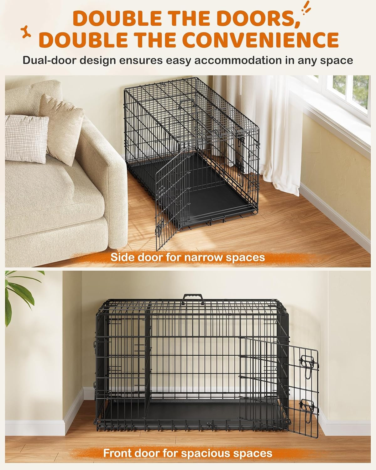 Yaheetech Double Door Collapsible Dog Crate - Portable Metal Crate with Divider and Removable Tray for Large Dogs