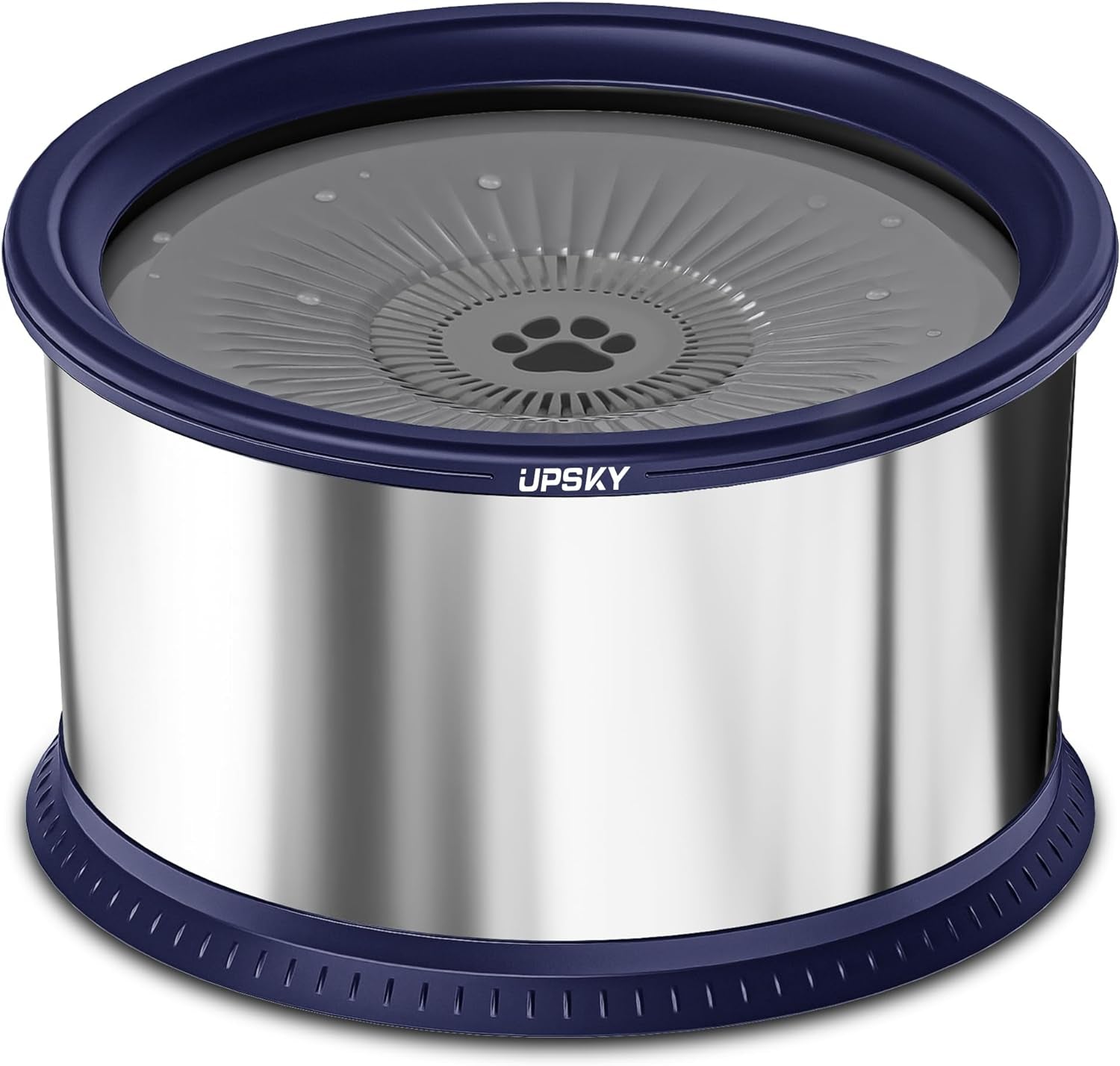 UPSKY Dog Water Bowl, 6.5L, No-Spill, Stainless Steel, Anti-Slip Mat - Large, Grey