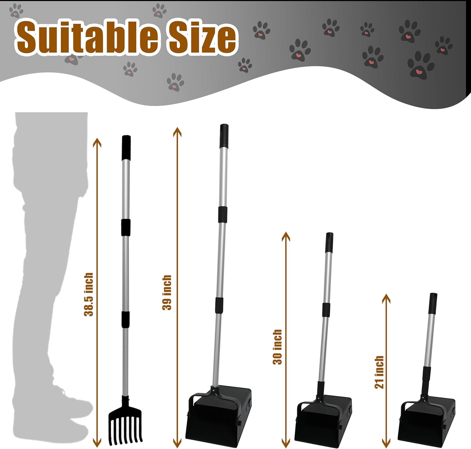 Large Pooper Scooper Swivel Bin & Rake, Dog Waste Scoop with Lid & 20 Bags, Adjustable Long Handle