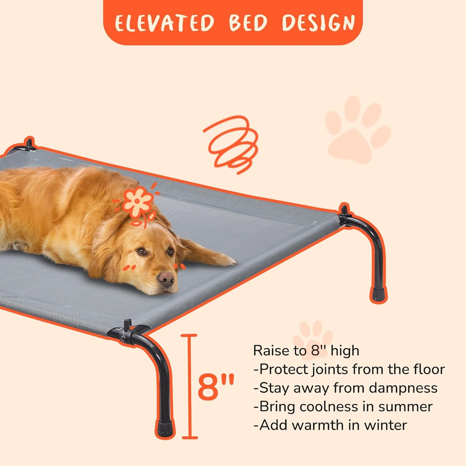 XL Outdoor Elevated Dog Bed with Canopy: Cooling, Portable, Dark Gray, Includes Carrying Bag