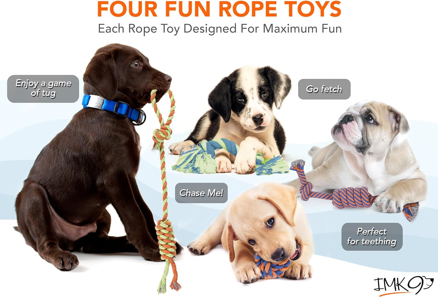 Dog Chew Rope Toys - 4-Piece Set for Aggressive Chewers, Large & Small Dogs - Includes Ball, Tug-of-War & Fetching Bone