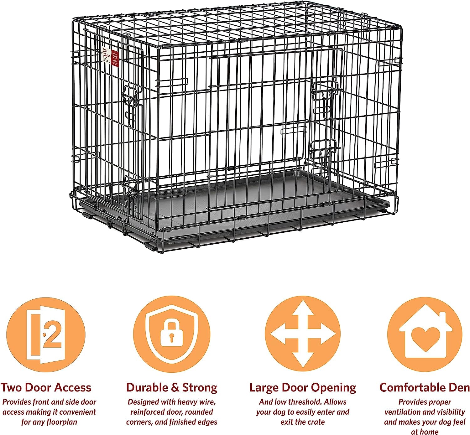 Midwest Life Stages 30" Double Door Folding Dog Crate - Medium Metal Dog Crate with Divider Panel, Floor Protecting Feet & Leak-Proof Pan