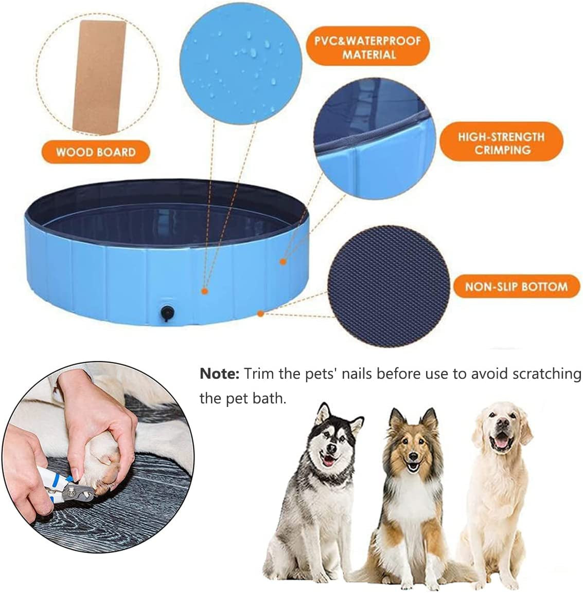 Portable Foldable Dog Pool, PVC, Suitable for Indoor & Outdoor Use, 32"x8"