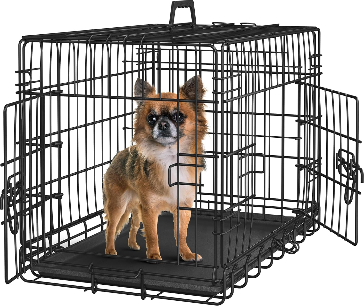 Yaheetech Double Door Collapsible Dog Crate - Portable Metal Crate with Divider and Removable Tray for Large Dogs