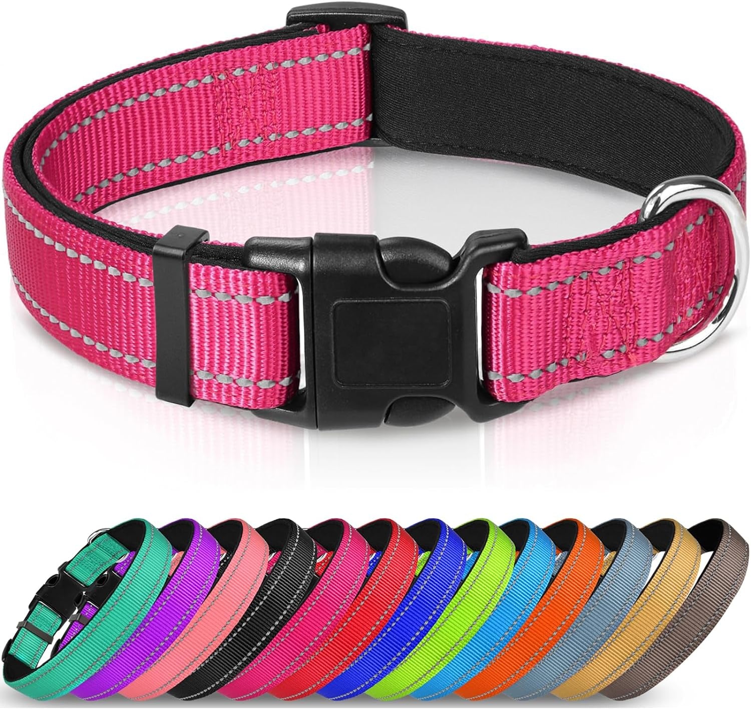 Joytale Large Reflective Dog Collar: Soft Neoprene Padded, Breathable Nylon, Adjustable, Teal