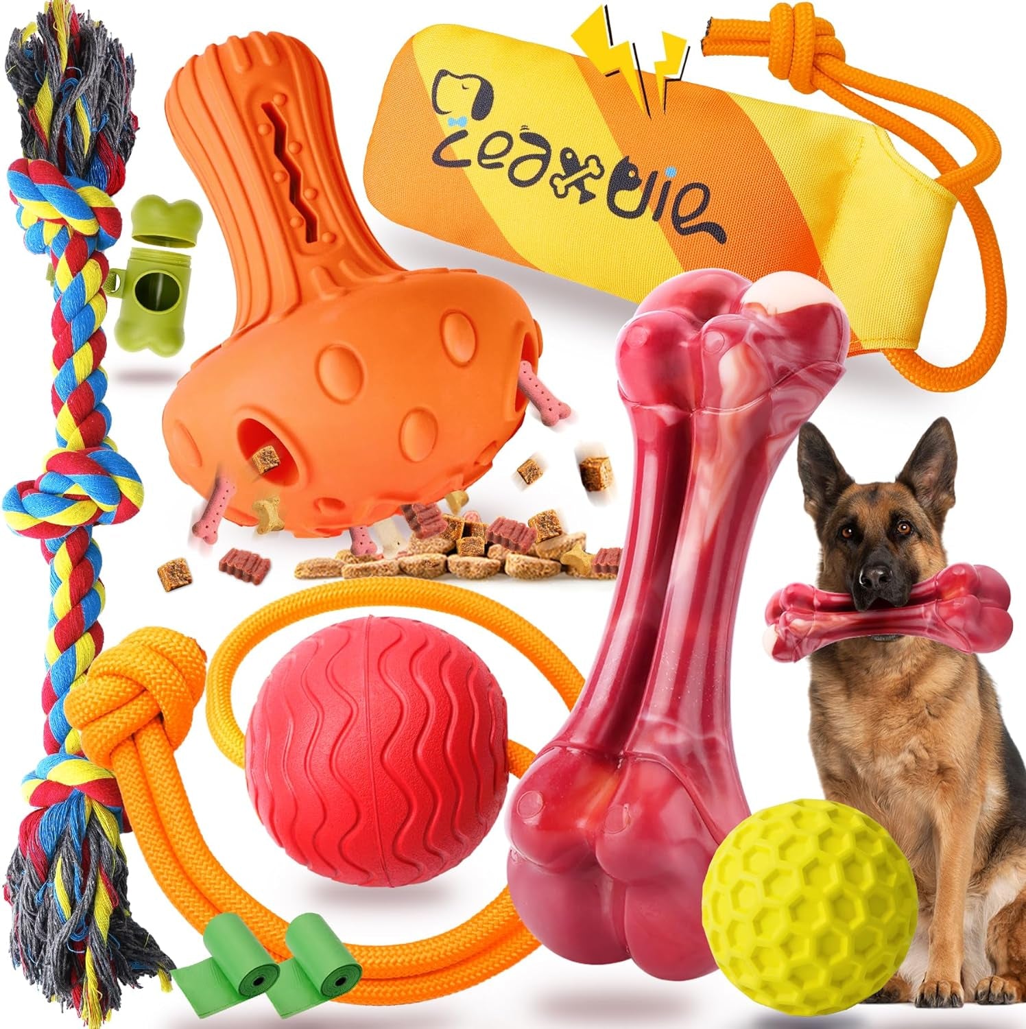 Zeaxuie 9-Pack Dog Chew Toys for Aggressive Chewers - Durable Rope, Squeaky Toys & Indestructible Bone for Large Breeds