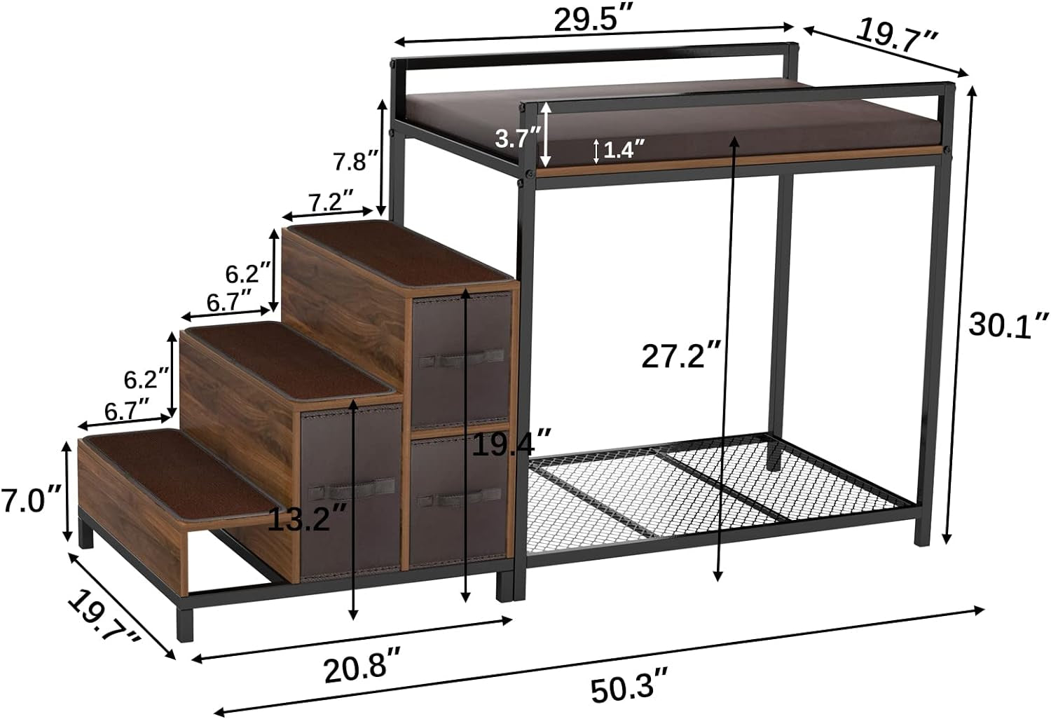 GDLF Dog Bunk Beds with Window Perch – Multi-Level Elevated Dog Bed with Foam Upholstery, Non-Slip Pads, and Built-In Storage for Bedside Lounging