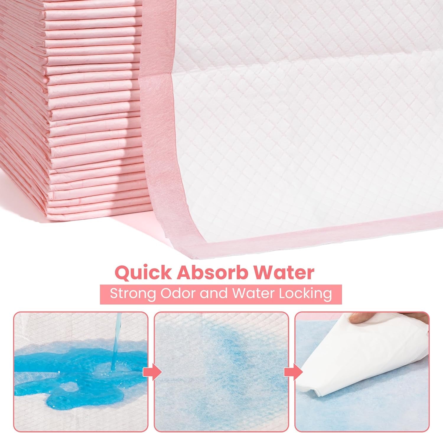 Ultra Absorbent Disposable Puppy Pee Pads – 100-Pack 18"x13" Leak-Proof, Quick-Dry Pet Training Pads for Dogs, Pink