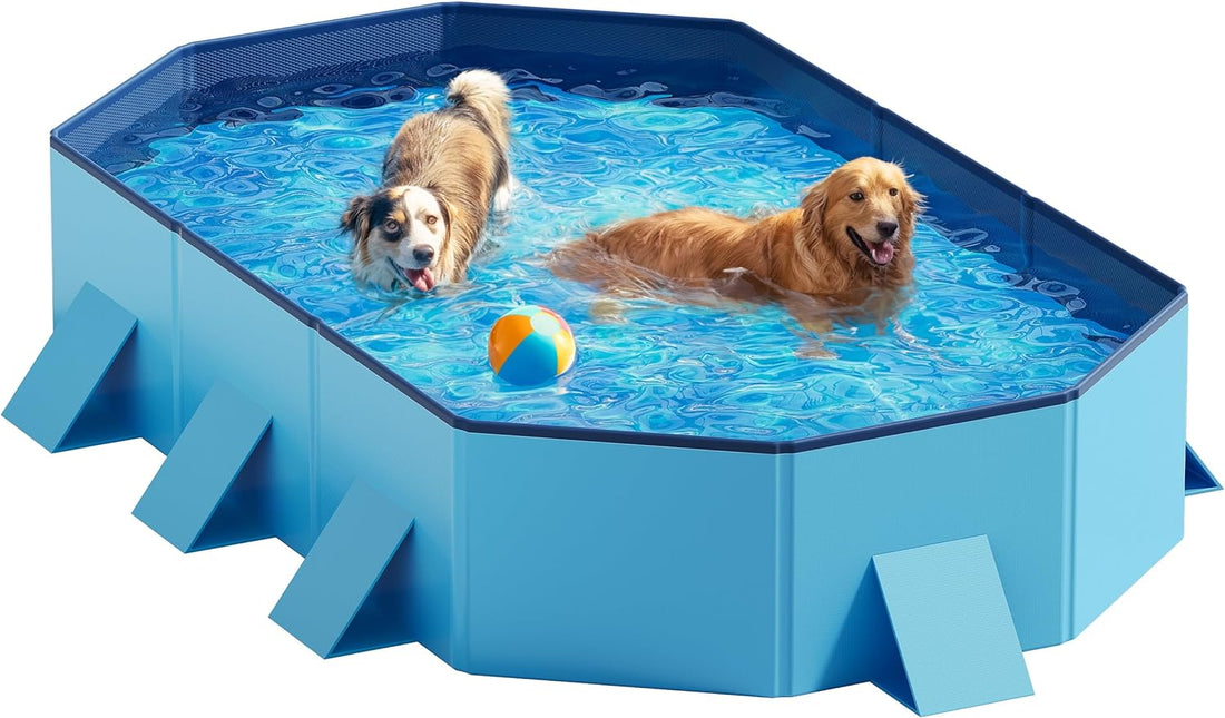 Peteast Foldable Dog Pool, Scratch Resistant, Octagonal, 71"L x 39"W x 12"D, Extra Large, Portable