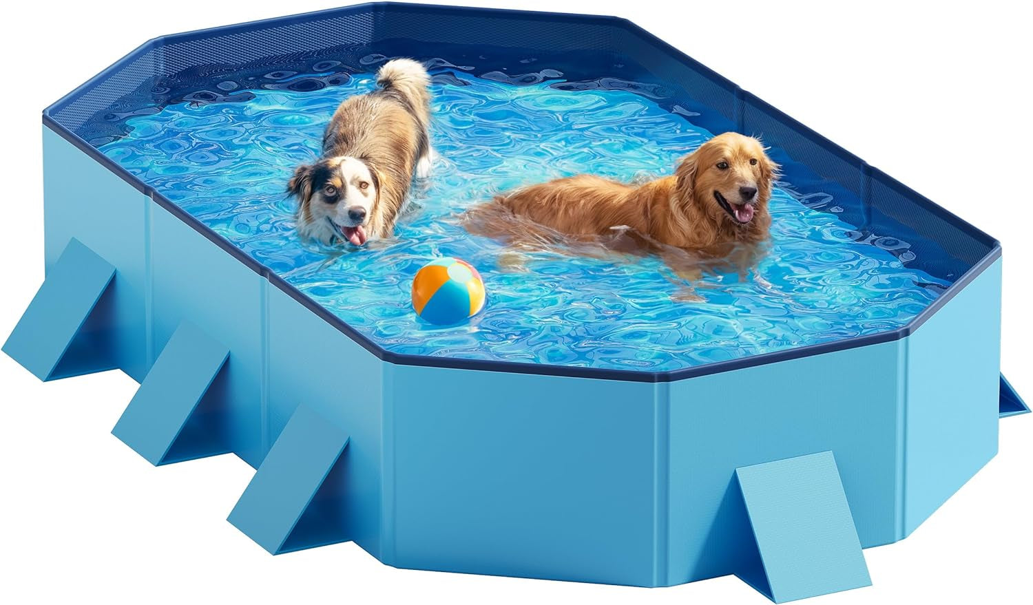 Peteast Foldable Dog Pool, Scratch Resistant, Octagonal, 71"L x 39"W x 12"D, Extra Large, Portable