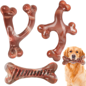 NOUGAT Indestructible Dog Chew Toys 3-Pack: Tough Nylon, Bacon Flavor, for All Sizes