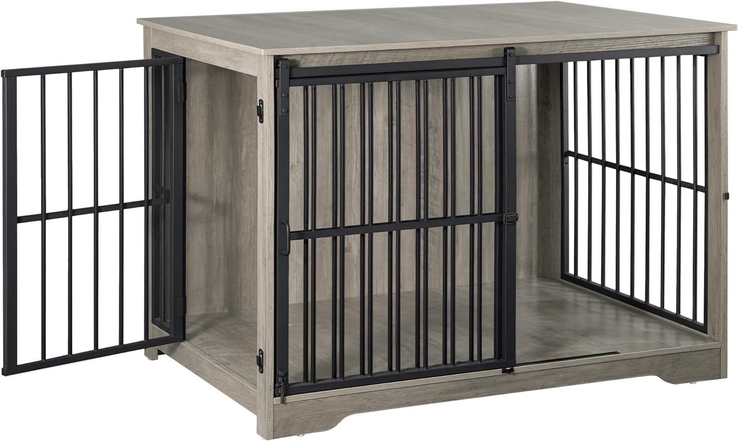Dog Crate Furniture, 44.1" Double Door Dog Crate with Barn Door, Dog Kennel Indoor, End Side Table Wooden Dog Crate for Small Medium Large Dog, Anti-Chew Anti-Escape, Black