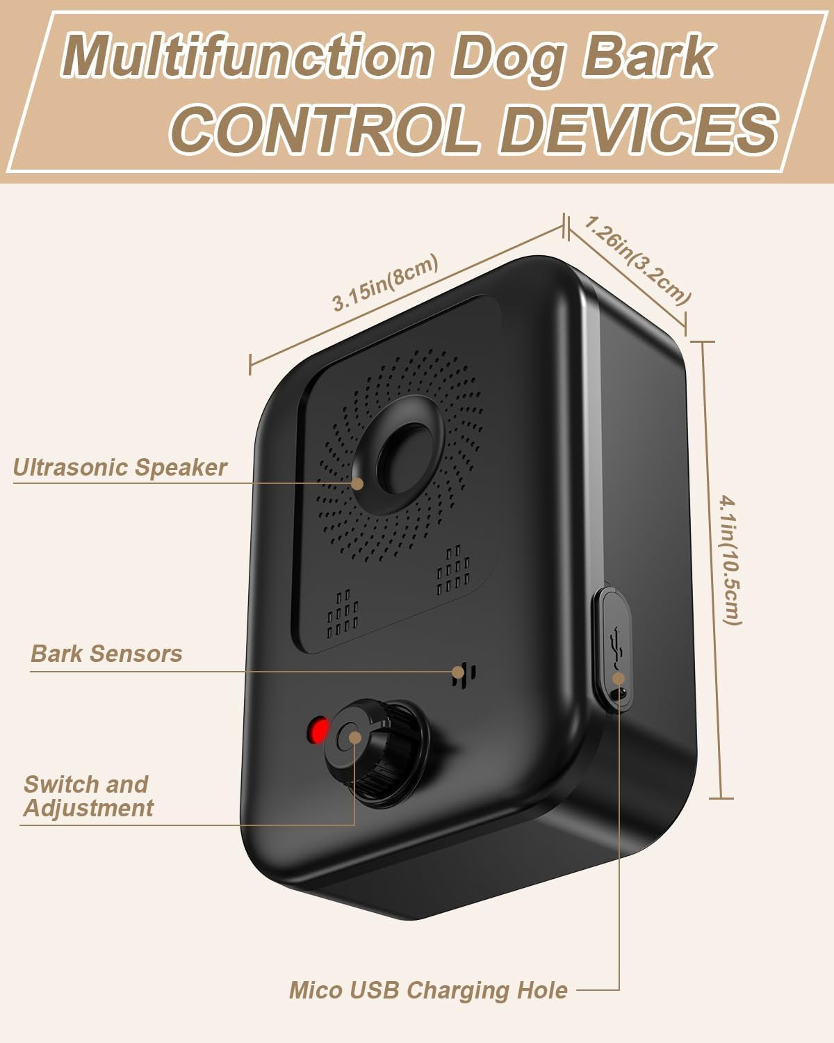 Rechargeable Ultrasonic Anti-Barking Device: 3 Modes, Effective Indoor & Outdoor Bark Control