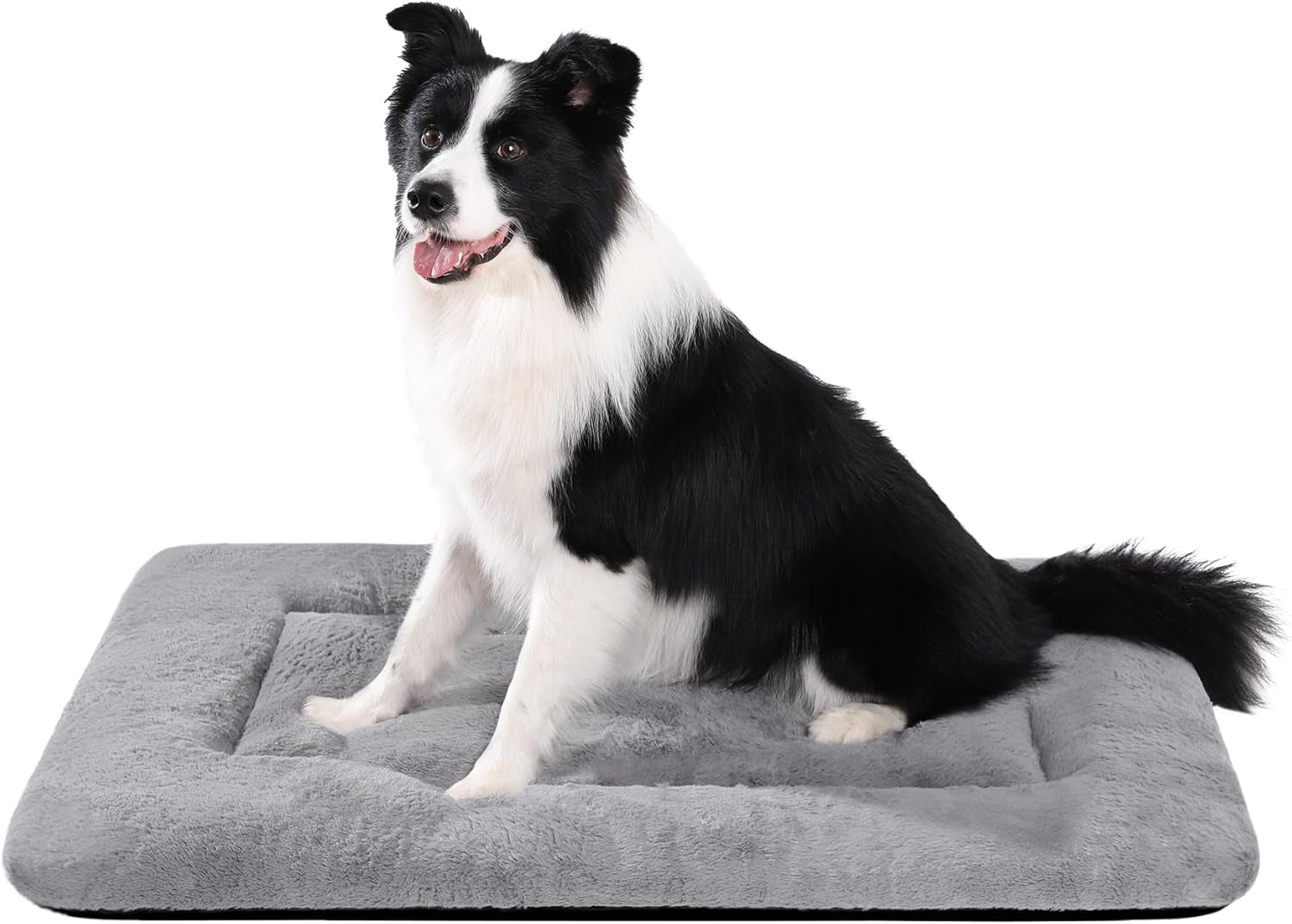 Washable Dog Crate Bed for Large Dogs - Non-Skid Comfort Pad Mat, Fits Metal Crates, Light Grey