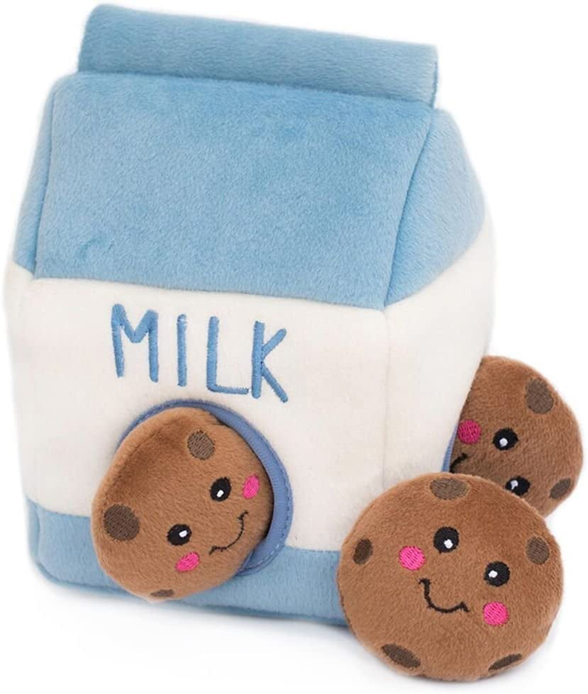 Zippypaws Milk and Cookies Burrow - Interactive Squeaky Hide and Seek Plush Dog Toy