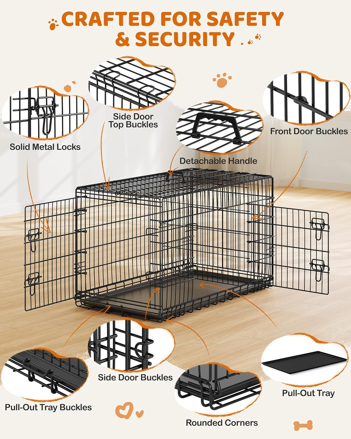 Yaheetech Double Door Collapsible Dog Crate - Portable Metal Crate with Divider and Removable Tray for Large Dogs