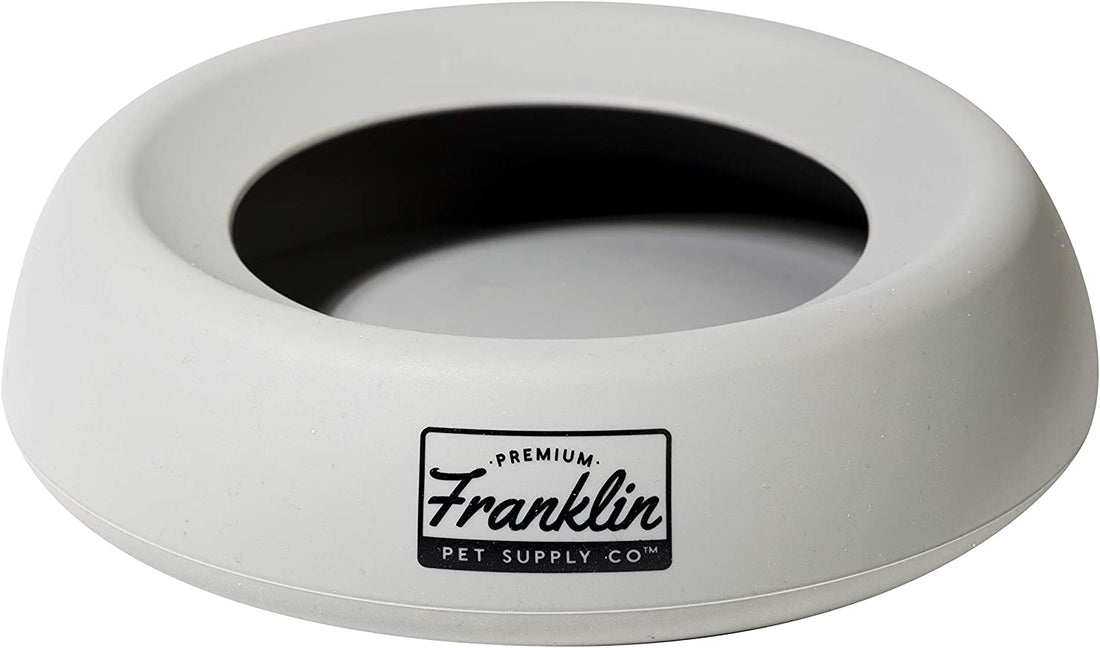 Franklin Sports Spill-Proof Portable Pet Bowl: 16 Oz, BPA-Free for Travel, White/Gray