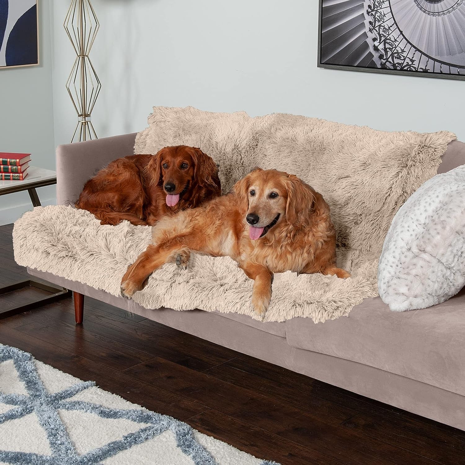 Waterproof Calming Dog Blanket – Plush Faux Fur & Velvet Furniture Protector, Washable, Extra Large Size for Dogs, Taupe