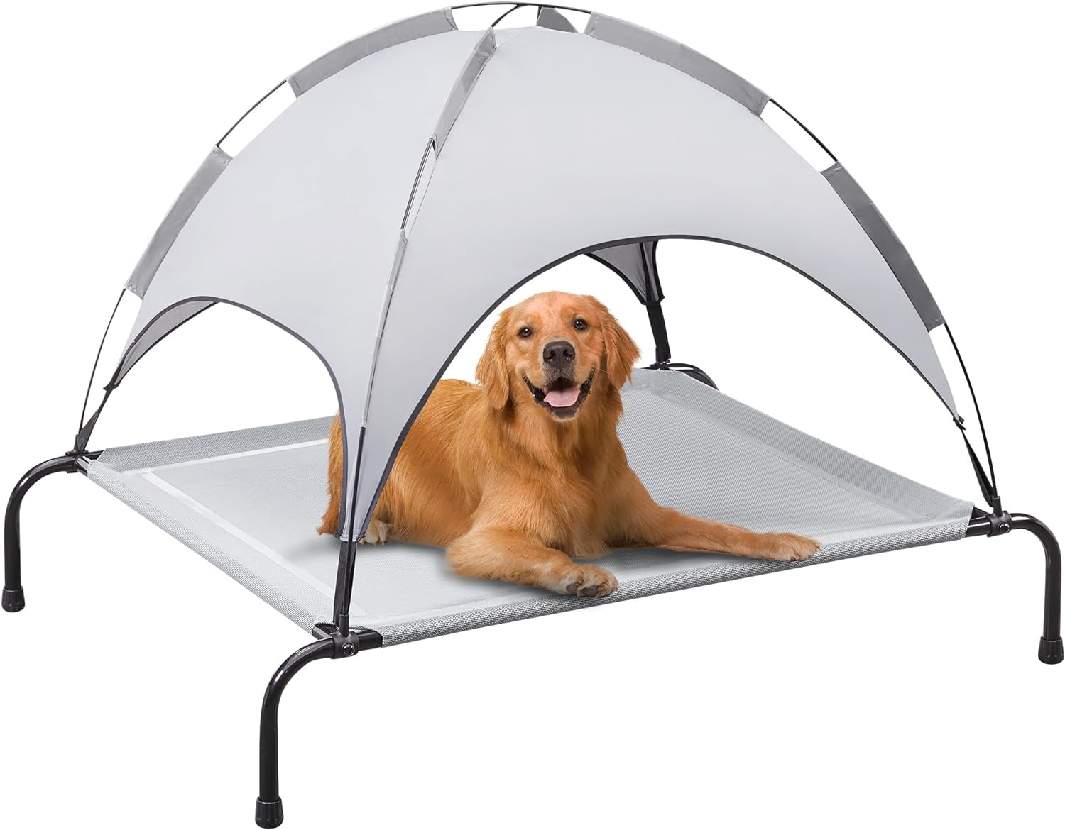 XL Outdoor Elevated Dog Bed with Canopy: Cooling, Portable, Dark Gray, Includes Carrying Bag