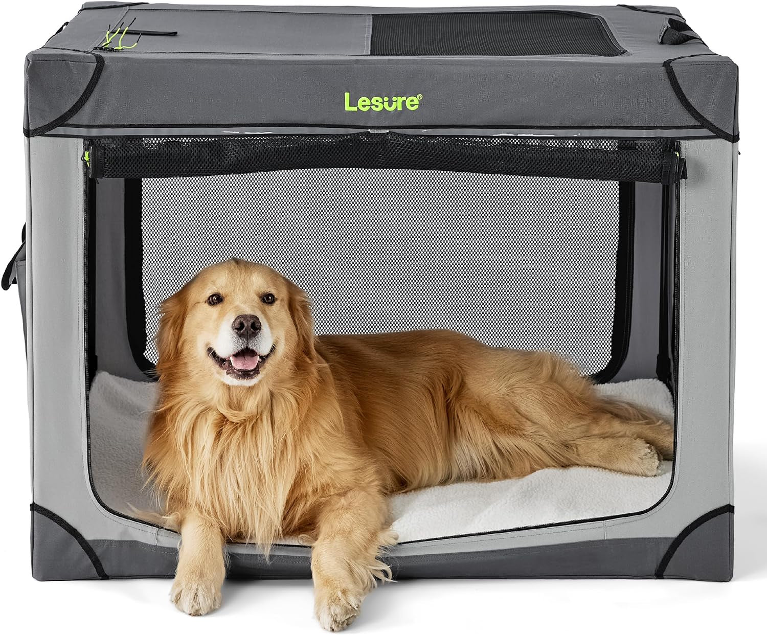 Lesure Soft Collapsible Dog Crate – 4-Door Portable Foldable Travel Kennel with Durable Mesh for Large Dogs, Indoor & Outdoor Use