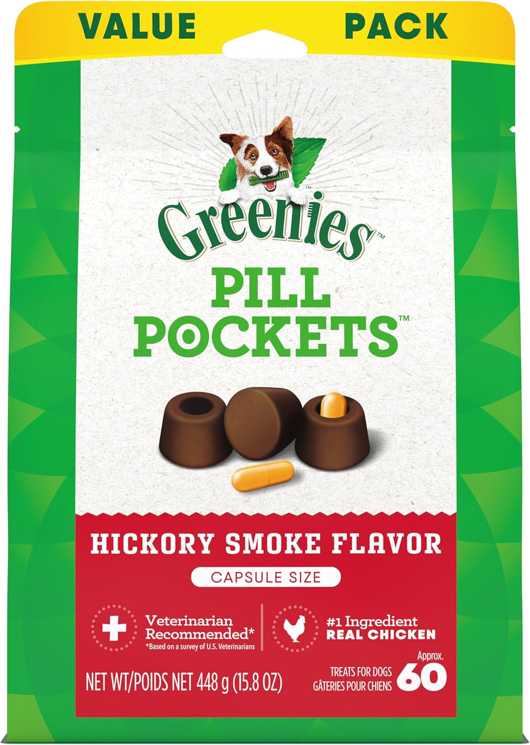 Greenies Pill Pockets for Dogs, Real Peanut Butter Flavor, Capsule Size Soft Treats, Easy-to-Give Pill-Hiding Dog Snacks