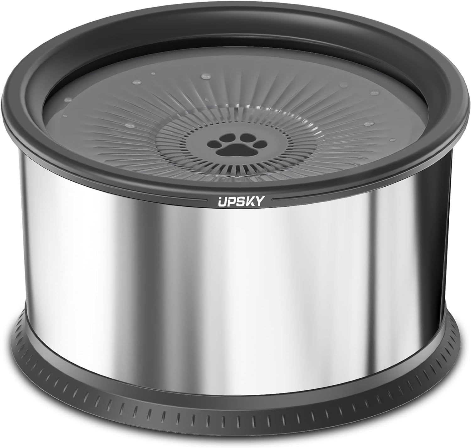 UPSKY Dog Water Bowl, 6.5L, No-Spill, Stainless Steel, Anti-Slip Mat - Large, Grey