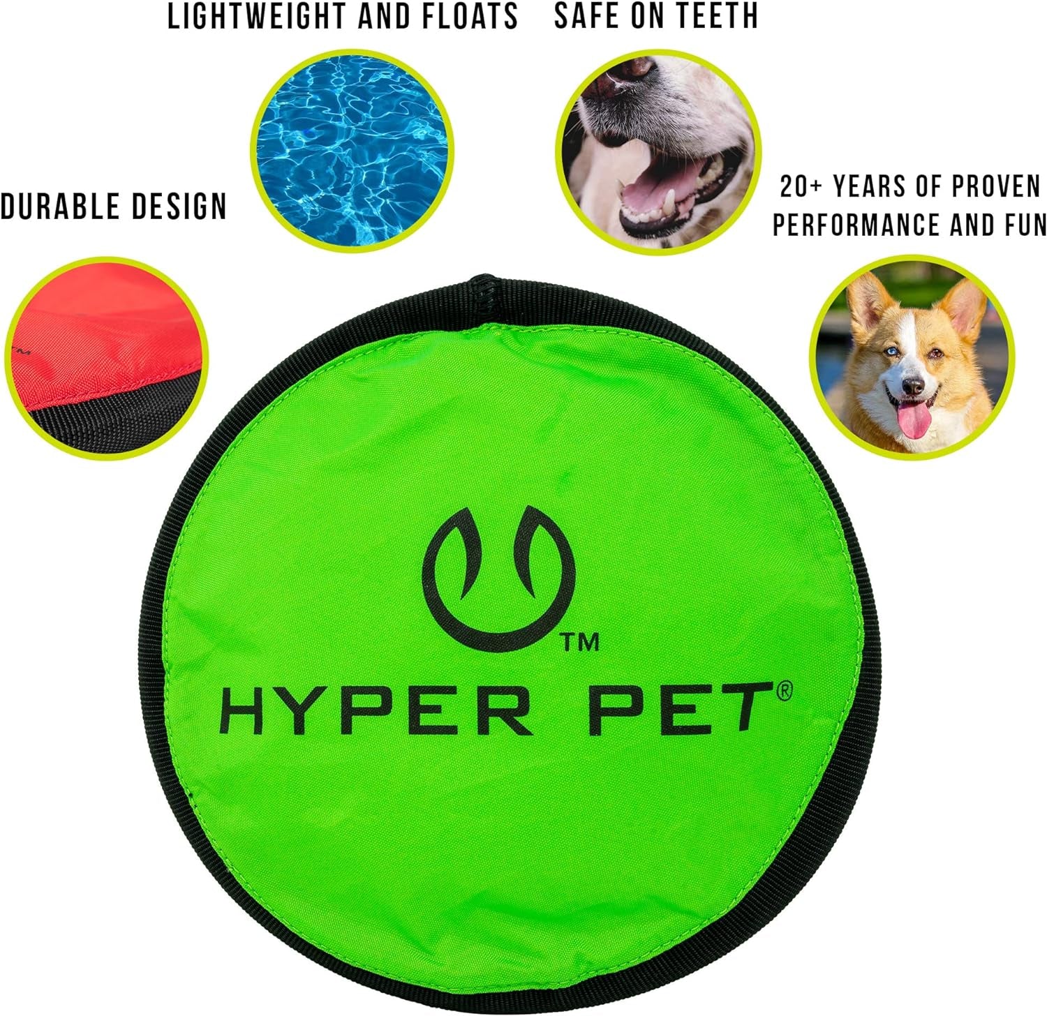 Hyper Pet Flippy Flopper 9" Flying Disc: Floats in Water, Safe on Teeth, 2-Pack, Assorted Colors